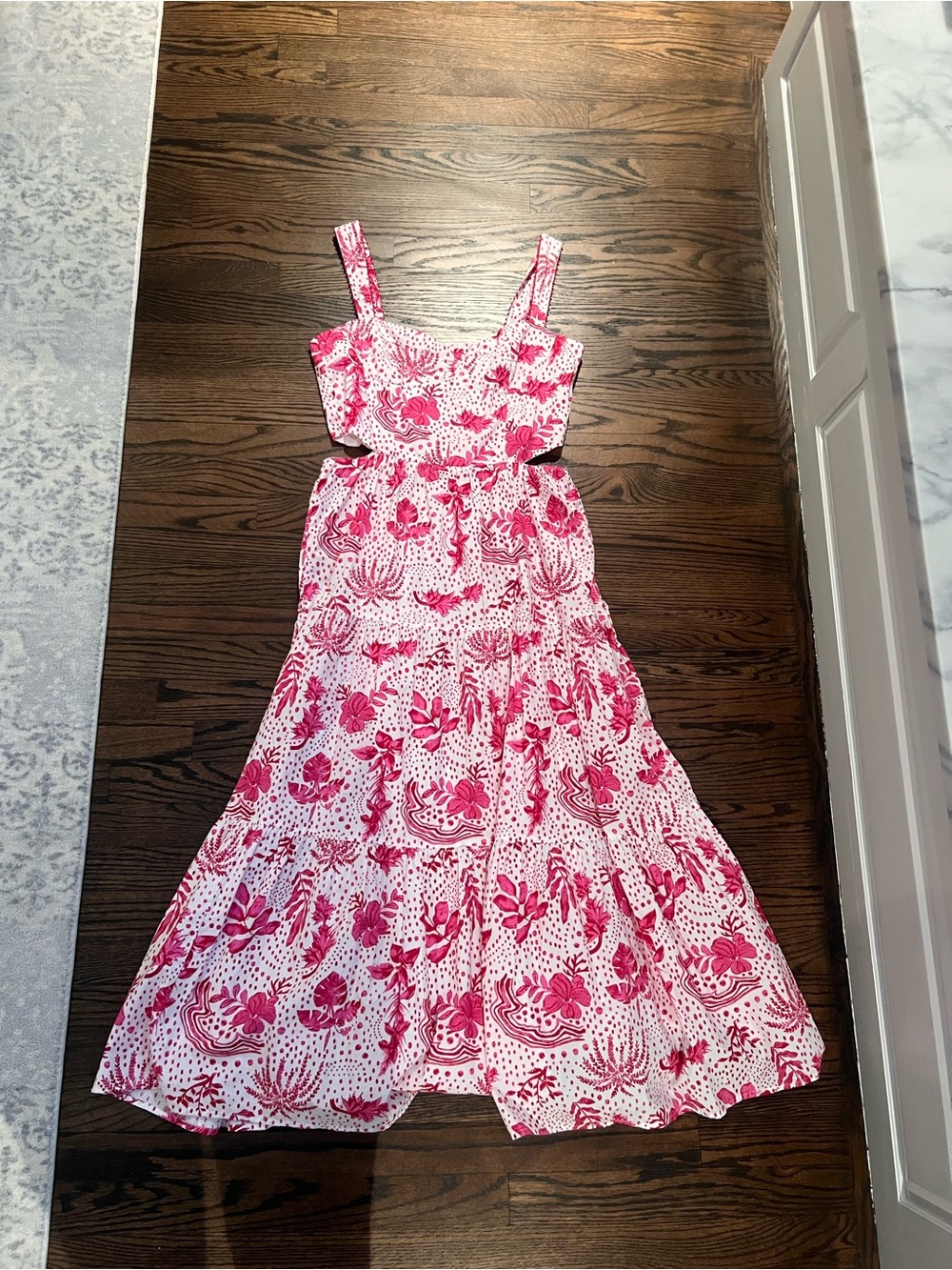 Zara White and Pink Floral Midi Dress